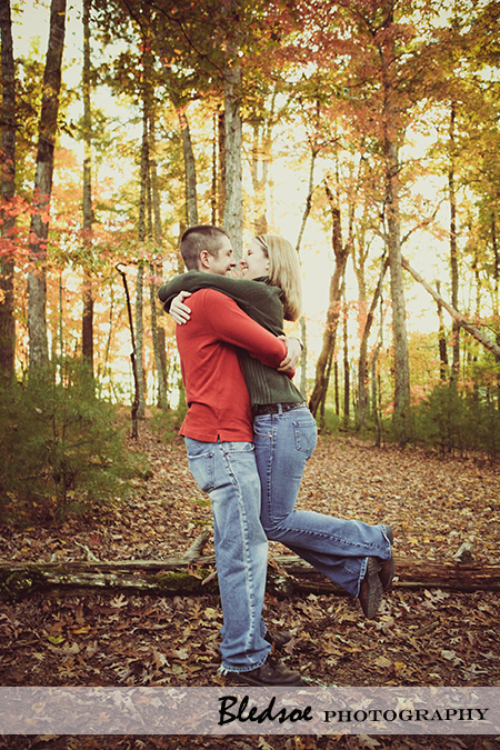 "Engagement photos at sunset in Cades Cove"