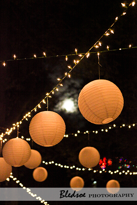 "Full moon among hanging chinese lanterns"