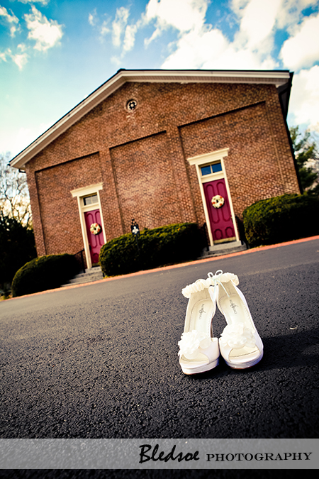 "Wedding shoes in front of Owens Chapel Church of Christ"